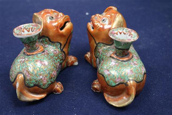 A pair of Canton porcelain shi shi, 4.75in.